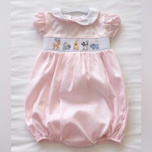 Pink Animal Embroidered Kids One Piece